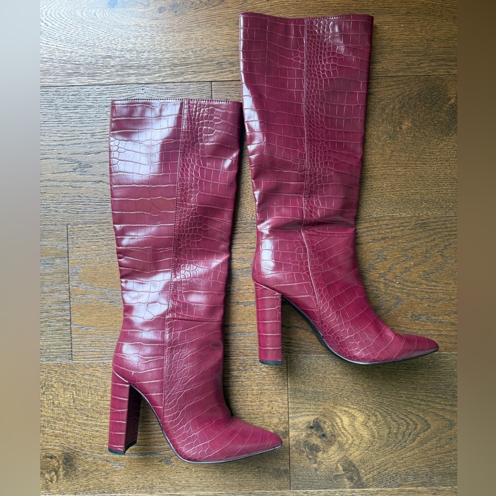 Steve Madden dark pink crocodile heeled boots